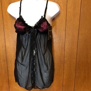 Unilove sheer black mesh flyaway nighty M NWT